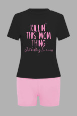 Plus Size Letter Print T-Shirts Shorts Two Piece Set GDNF-N8008K10