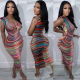 Color Print Sleeveless Sexy Midi Dress ORY-5253