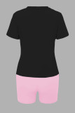 Plus Size Letter Print T-Shirts Shorts Two Piece Set GDNF-N8008K10