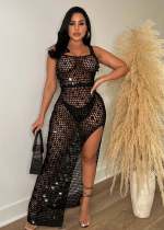Casual Knit Hollow Out Sequin Beach Dress CM-8685