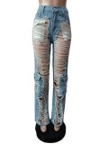 Casual Holes Straight Jeans MEM-88493