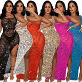 Casual Knit Hollow Out Sequin Beach Dress CM-8685