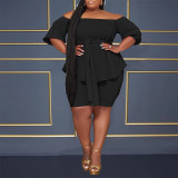 Plus Size Solid Bandage One Shoulder 2 Piece Set NY-10496