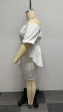 Plus Size Solid Bandage One Shoulder 2 Piece Set NY-10496