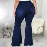 Plus Size Fashion Hole Flare Jeans HSF-2682