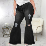 Plus Size Fashion Hole Flare Jeans HSF-2682