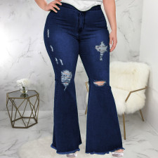 Plus Size Fashion Hole Flare Jeans HSF-2682
