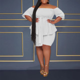 Plus Size Solid Bandage One Shoulder 2 Piece Set NY-10496