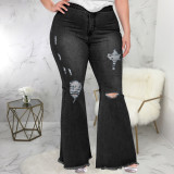 Plus Size Fashion Hole Flare Jeans HSF-2682
