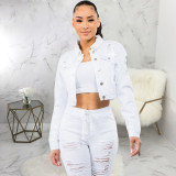 Plus Size Patchwork Denim Holes Short Coats HSF-2665