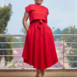 Plus Size Casual Solid Color Top Skirt Two Piece Set GATE-D376