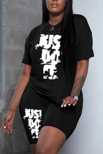 Plus Size Fashion Print O Neck Two Piece Shorts Set HGL-2031