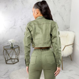 Plus Size Patchwork Denim Holes Short Coats HSF-2665