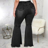Plus Size Fashion Hole Flare Jeans HSF-2682