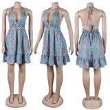 Fashion Print Tie Up Bandage Mini Dress FSXF-388