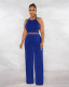 Solid Halter Cross Tie Up Tops And Wide Leg Pants 2 Piece Set XMY-9428