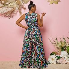 Plus Size Print Sleevelesss Maxi Dress(With Waist Belt) GDNY-2225