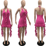 Sexy Halter Irregular Ruffle Mini Dress YNSF-2605