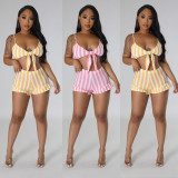 Sexy Stripe Ribber Two Piece Shorts Set YD-8749
