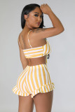 Sexy Stripe Ribber Two Piece Shorts Set YD-8749