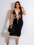 Knitted butterfly Top And Tassel Skirt 2 Piece Set ZSD-0285