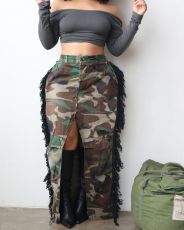 Camouflage Print Tassel Slit Skirts  ZSD-0594