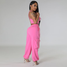 Solid Sleeveless Vest And Pants Two Piece Set GDNY-2223