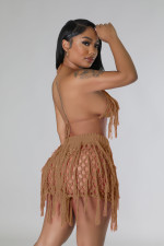 Sexy See Through Knits Tassel Beach Two Piece Short Set LA-3335