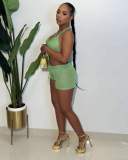 Sexy Sleeveless Halter Knits Two Piece Shorts Set TK-6292