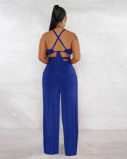Solid Halter Cross Tie Up Tops And Wide Leg Pants 2 Piece Set XMY-9428