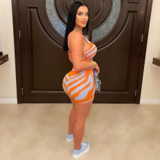 Sexy Zebra Print Sling Tops And Shorts 2 Piece Set BN-9429