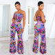 Plus Size Print Wrap Chest Flare Jumpsuit NY-2741