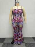 Plus Size Print Wrap Chest Flare Jumpsuit NY-2741