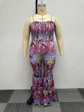 Plus Size Print Wrap Chest Flare Jumpsuit NY-2741