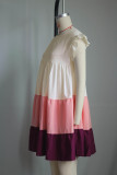 Contrast Color Patchwork Ruffle Sleeve Casual Dress YS-S861