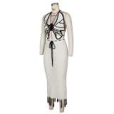 Knitted butterfly Top And Tassel Skirt 2 Piece Set ZSD-0285