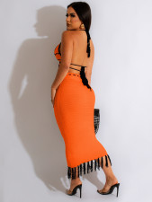 Knitted butterfly Top And Tassel Skirt 2 Piece Set ZSD-0285