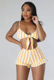 Sexy Stripe Ribber Two Piece Shorts Set YD-8749