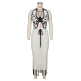 Knitted butterfly Top And Tassel Skirt 2 Piece Set ZSD-0285