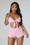 Sexy Stripe Ribber Two Piece Shorts Set YD-8749