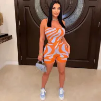 Sexy Zebra Print Sling Tops And Shorts 2 Piece Set BN-9429