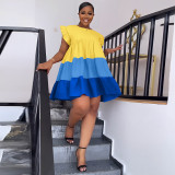 Contrast Color Patchwork Ruffle Sleeve Casual Dress YS-S861