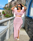 Sexy Knits Solid Tassel Slit Two Piece Skirts Set JPF-1086