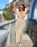 Sexy Knits Solid Tassel Slit Two Piece Skirts Set JPF-1086