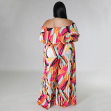 Plus Size Print One Shoulder Backless Loose Jumpsuit NNWF-7863