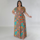 Plus Size Bohemian Print V-neck Big Swing Maxi Dress NNWF-7857