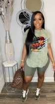 Plus Size Casual Print Short Sleeve Sport Two Piece Set WAF-77590317