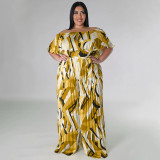 Plus Size Print One Shoulder Backless Loose Jumpsuit NNWF-7863
