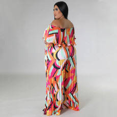Plus Size Print One Shoulder Backless Loose Jumpsuit NNWF-7863