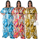 Plus Size Print One Shoulder Backless Loose Jumpsuit NNWF-7863